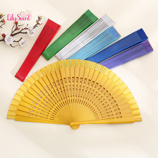 [♥ Lily] Ventilador Dobrável Estilo Chinês Tradicional Madeira Maciça Cor Pura Costelas Esculpidas Presente Portátil Per