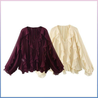 Blusa feminina, camisa casual de manga comprida com decote em V, corte solto, com detalhes em renda, ideal para o escrit