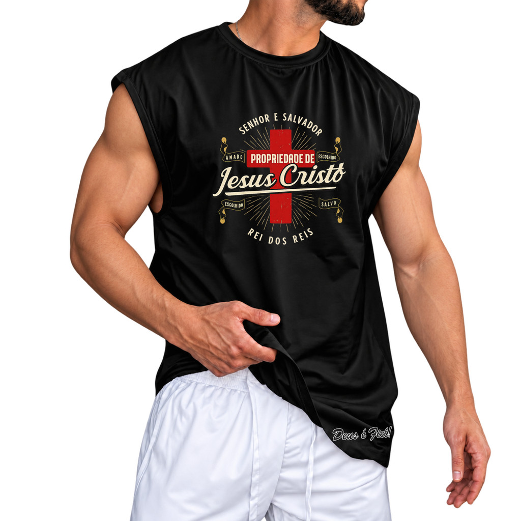 Regata Camiseta Cavada Cristã Evangélica Oversized 100% Algodão Streetwear Treino Praia Academia