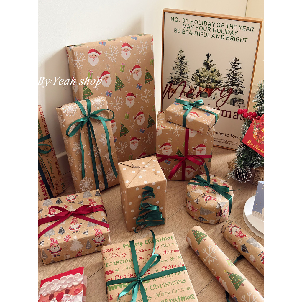 Papel de embrulho de natal papel Kraft caixa de presente papel de embrulho Santa embrulho de presente decoração de feria