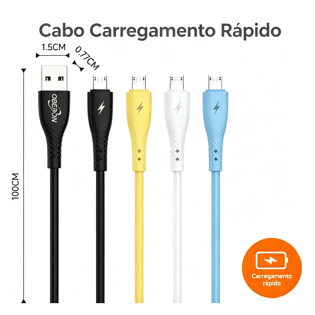 Cabo Carregador Rápido USB para Micro USB 3.1A 1Metro com Transferência de Dados Resistente Durável Compatível Android