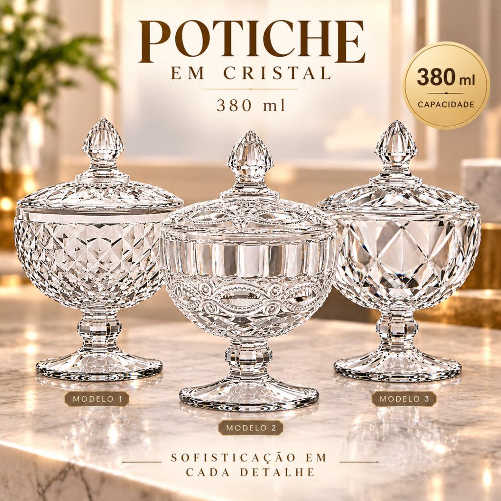Bomboniere Potiche Decorativa com Pé e Tampa Vidro Luxo – Porta Doces, Sala, Festa e Mesa Posta