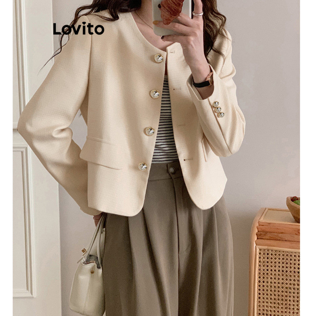 (Elegante) Lovito Blazer De Bolso Com Botão Outono Inverno Blazer Para Mulheres LNA29388 (Multi-color) · foto 2