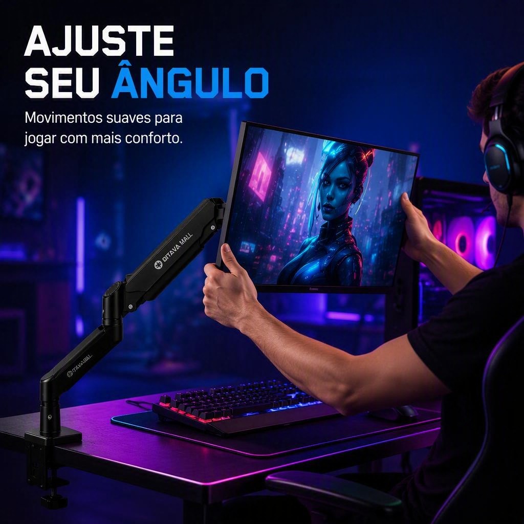 Suporte Mesa Monitor 17-30 Polegadas Articulado Giro 360° Ajuste Altura Inclinação VESA 75/100 Home Office