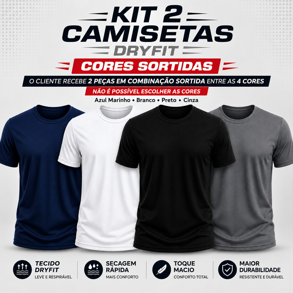 Kit 2 Camisetas Masculina Dry Fit Esporte Treino Academia Proteção UV