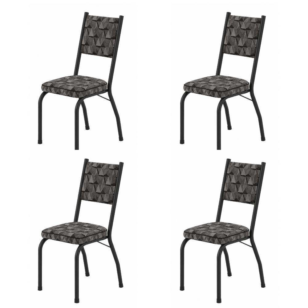 Conjunto Com 4 Cadeiras Tubular Diana Preto Fosco Assento Mosaico Artefamol