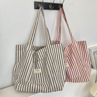 Alta qualidade ~ Nova versão coreana, estilo retrô, bolsas de lona com listras para ombro, grande capacidade, modelo WIG