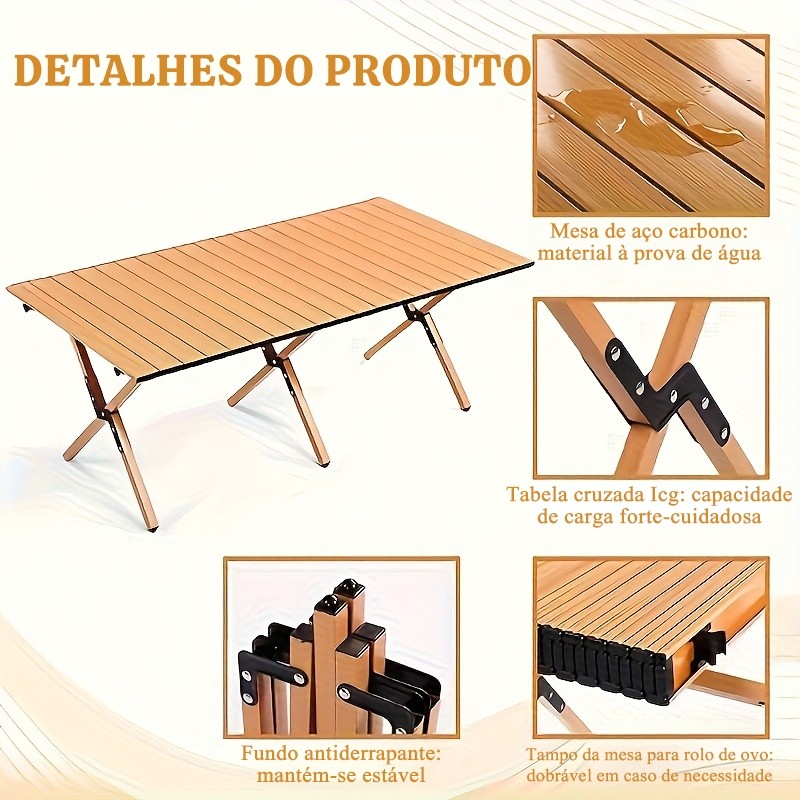Mesa Dobrável de Camping em Aço Portátil Mesa Enrolável para Churrasco Praia Piquenique JOYFOX · foto 2