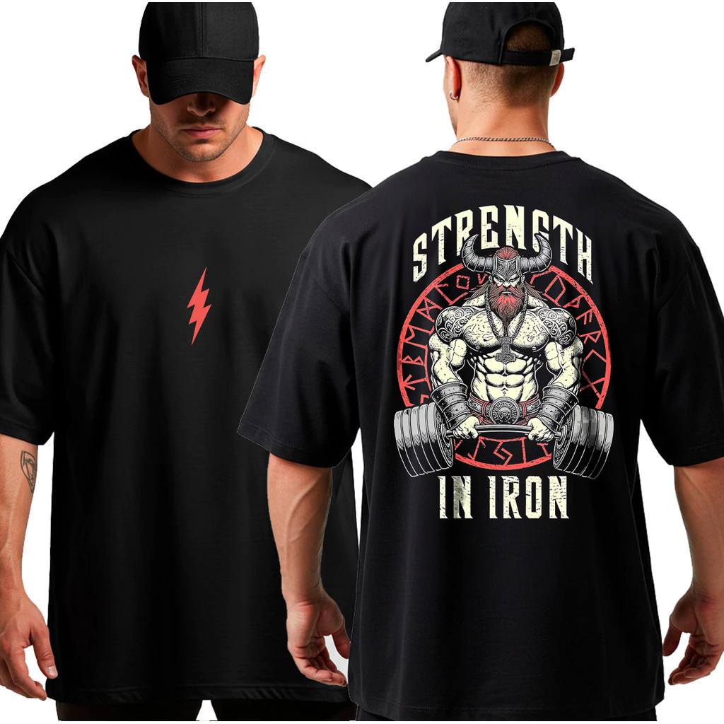 [Camiseta Vintage Masculina Algodão]HYP  Camiseta Camisa Oversized Academia Top para Musculação Viking Gym Streetwear Ma