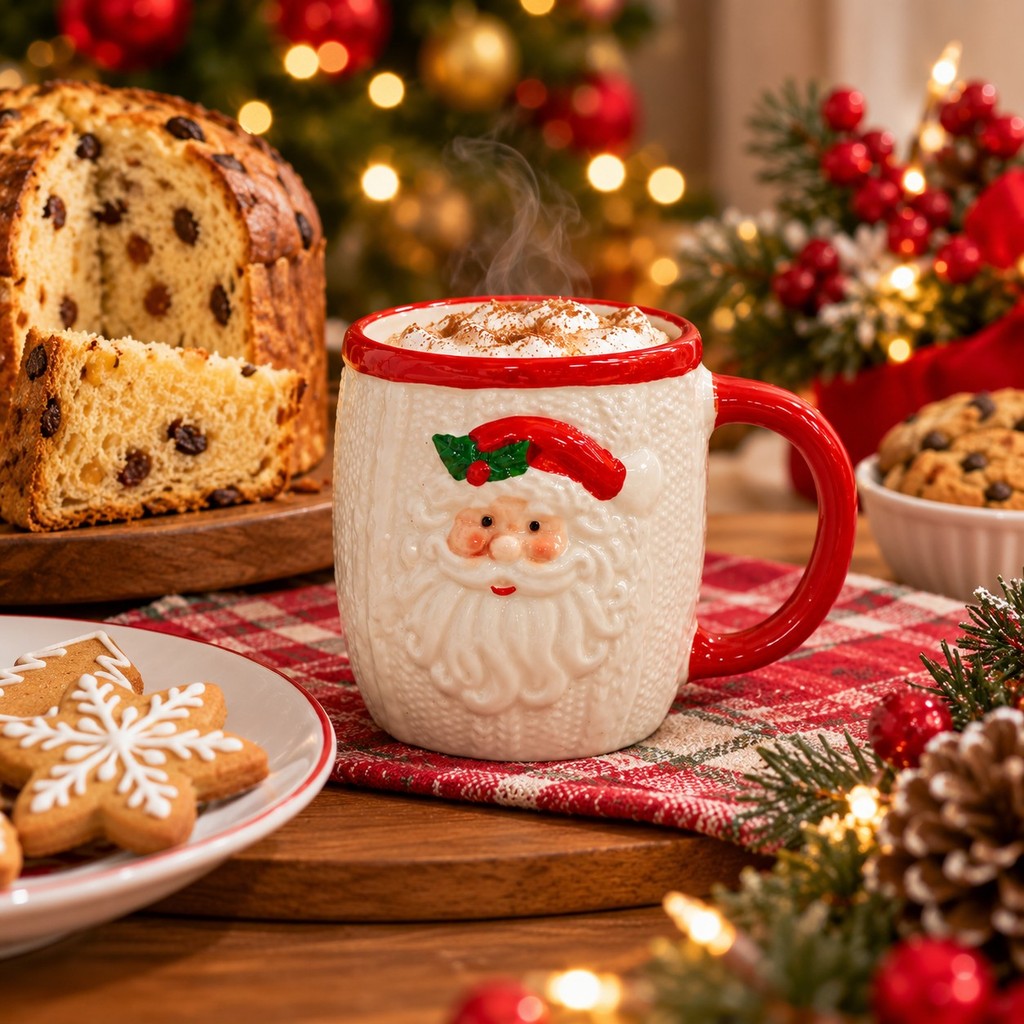 Caneca De Natal Papai Noel 3D Textura Tricô Em Relevo Cerâmica 330ml Para Decoração E Presente