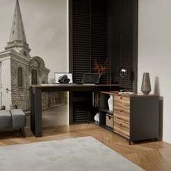 Mesa para Escritório Next 3 Gavetas 2 Prateleiras Ipê/Preto - Artany Móveis
