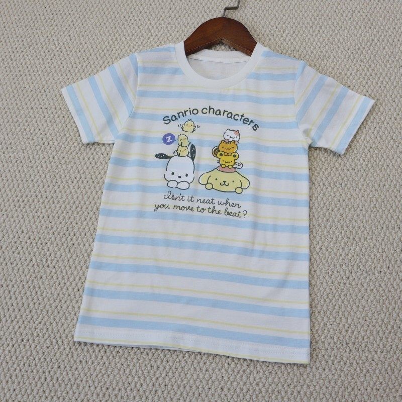 Meninas verão listrado camiseta de manga curta 110-140 médio pequeno crianças moda impressão dos desenhos animados Casua