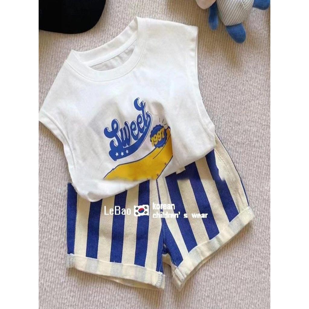 Crianças roupas de verão novo estilo coreano dos desenhos animados impressão bebê sem mangas solto puro algodão All-Matc