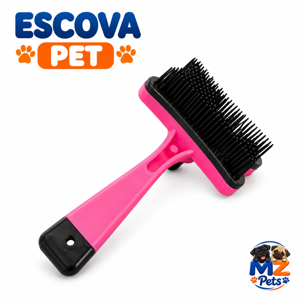 Escova Pet Autolimpante Tira Pelos Cachorro Gato Rasqueadeira com Botão de Limpeza MZ Pets