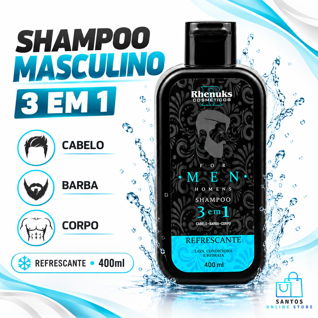 Shampoo Masculino 3 Em 1 Rhenuks Cabelo Barba Corpo 400ml