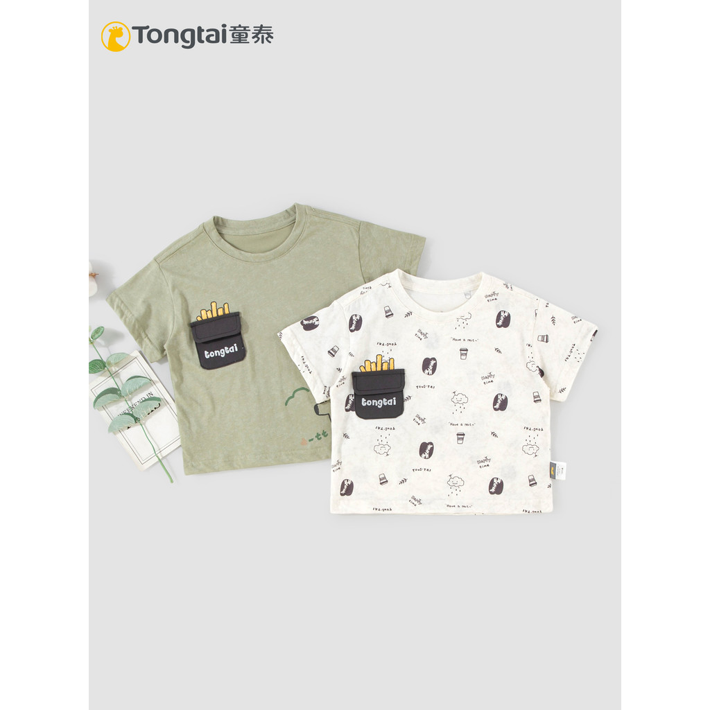 Tongtai verão fino novo estilo bebê menino manga curta camiseta crianças puro algodão em torno do pescoço pulôver Casual