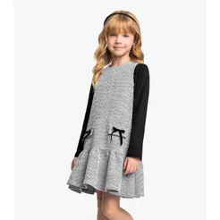 Conjunto Vestido Com Blusa em Tweed Trick Nick Preto
