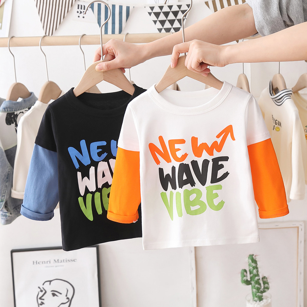 2026 primavera outono novo estilo versão coreana roupas infantis meninos crianças puro algodão manga comprida camiseta b