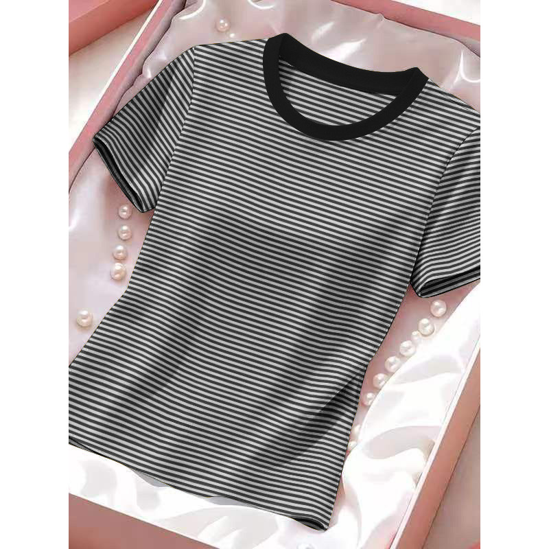 ENYW puro algodão listrado manga curta camiseta feminina verão novo estilo solto Casual estilo mãe moda topo estilo fino