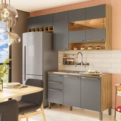 Armário de Cozinha Compacta Modulada 3 Peças 7 Portas sem Tampo com Vidro 100% MDF Itália Espresso Móveis