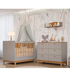 Conjunto Quarto de Bebê 1BERÇO 1 Cômoda 6 Gavetas Chantilly Bege/Fendi/Nature Fendi/Nature