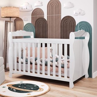 Berço Mini Cama 3 em 1 Americano 100% MDF Cocada Branco Branco Brilho