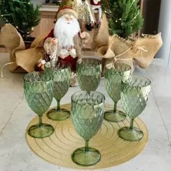 Kit 6 Taças Água Natal Mesa Posta Bebidas Verde Plasútil