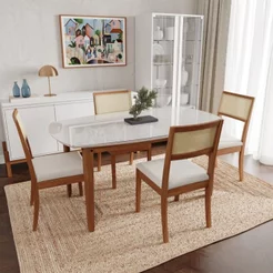 Conjunto Mesa de Jantar Tampo Vidro e MDF 1,60m e 4 Cadeiras Tiê CabeCasa MadeiraOriginals Marrom Amêndoa/Bege claro