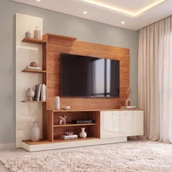Estante para TV e Home Theater até 55 Polegadas Nichos 2 Portas Cinamomo Off White Havana Cinamomo/Off White