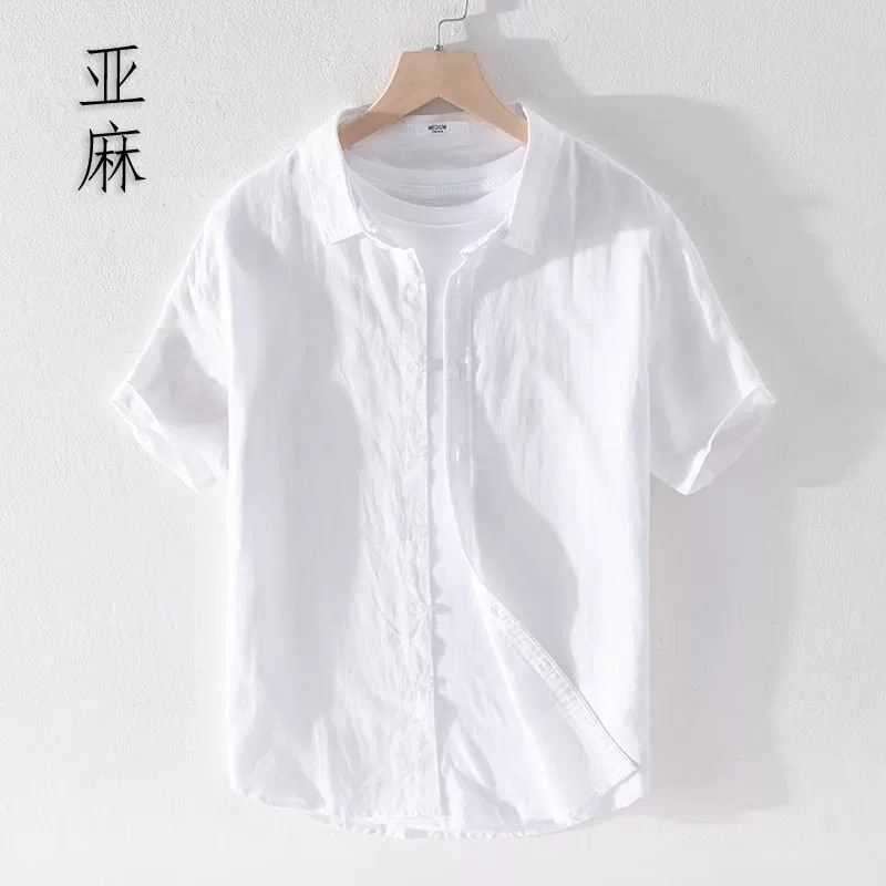 Camisa de linho masculina respirável lapela fina solta camisa de linho verão simples Casual camisa de linho de algodão d