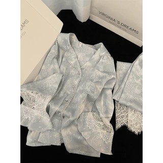 Pijamas de seda gelo feminino 2026 novo estilo verão calças de manga comprida renda temperamento borboleta Homewear tern