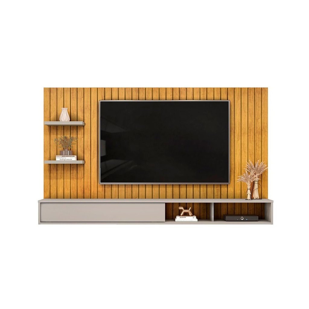 Painel para TV até 60 Polegadas MDF 179CMX108CM Frisado Decorativo com Nicho 1 Porta Deslizante Friz Marrom Cedro/Bali — imagem 2 de 2