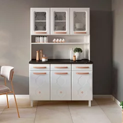 Armário de Cozinha em Aço Triplo 6 Portas 3 Gavetas Mirage New Branco Branco