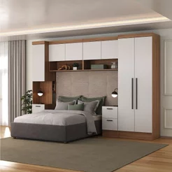 Conjunto de Guarda-Roupa Modulado 5 Peças 7 Portas 6 Gavetas Viena Yescasa Branco/Nogal Branco/Nogal