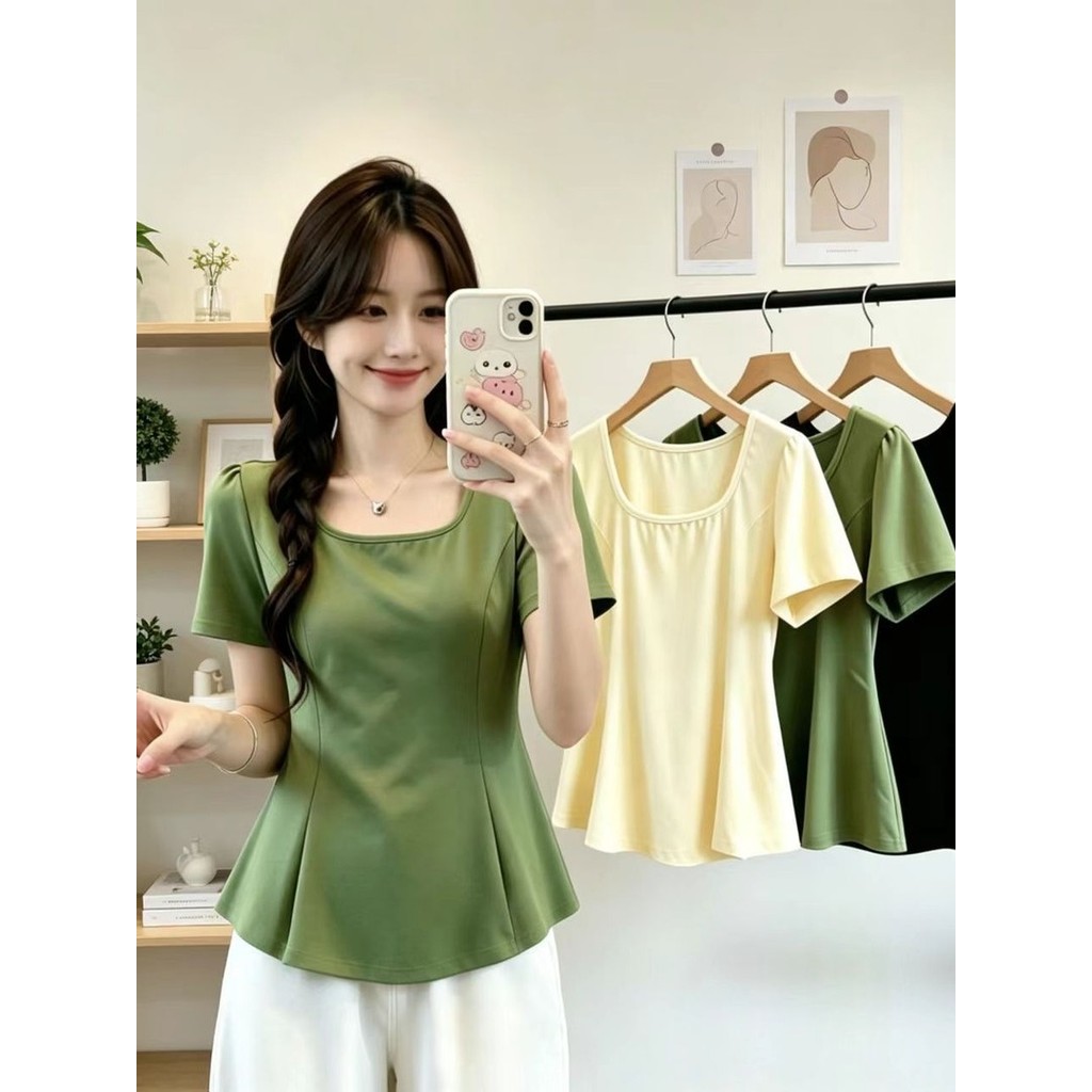 Tamanho grande pronto estoque moda camiseta de manga curta verão novo estilo gordura mm moda All-Match capa barriga esco