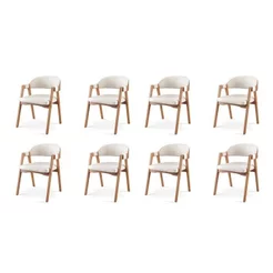 Kit 8 Cadeiras para Mesa de Jantar Gaia Yescasa Linho Nude