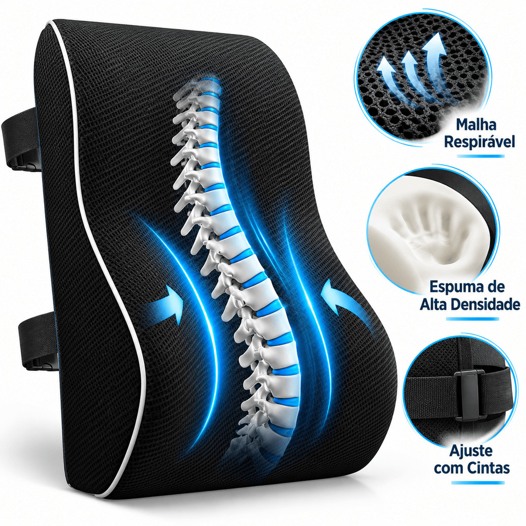 Almofada Lombar Ergonômica de Espuma Viscoelástica com Apoio para Coluna e Costas para Cadeira Escritório e Carro