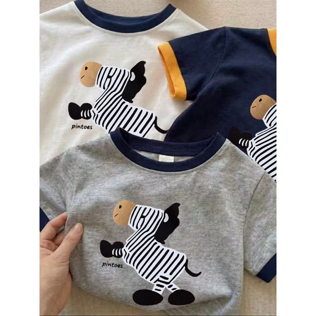 Meninos meninas verão algodão bonito Zebra impresso camisetas infantis pequeno médio crianças meninos bebê All-Match man