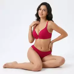 Z&D Conjunto De Lingerie Feminina Canelada Com Sutiã Decote Em V, Pingente E Calcinha De Laterais Médias 6830