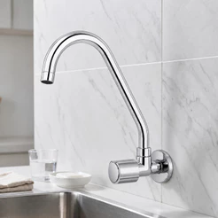 Torneira de Cozinha de Parede C22 Bica Móvel Metal Cromado Resistente