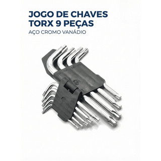 Jogo Chave Torque Kit com 9 Peças Torx Curta T10 até T50