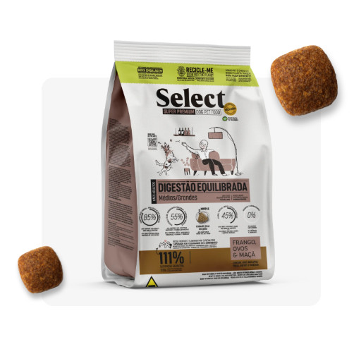 Ração Select by Monello Digestão Equilibrada para Cães Médios e Grandes – Frango, Ovos e Maçã