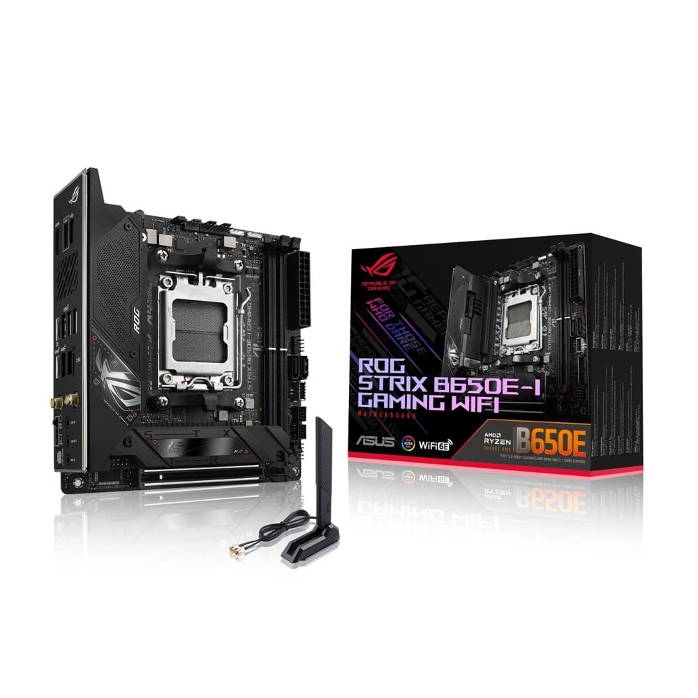 Placa-mãe ASUS ROG STRIX B650E-I GAMING WIFI Mini-ITX com processador AMD Ryzen série 7000 compatível com AM5 B650, reve