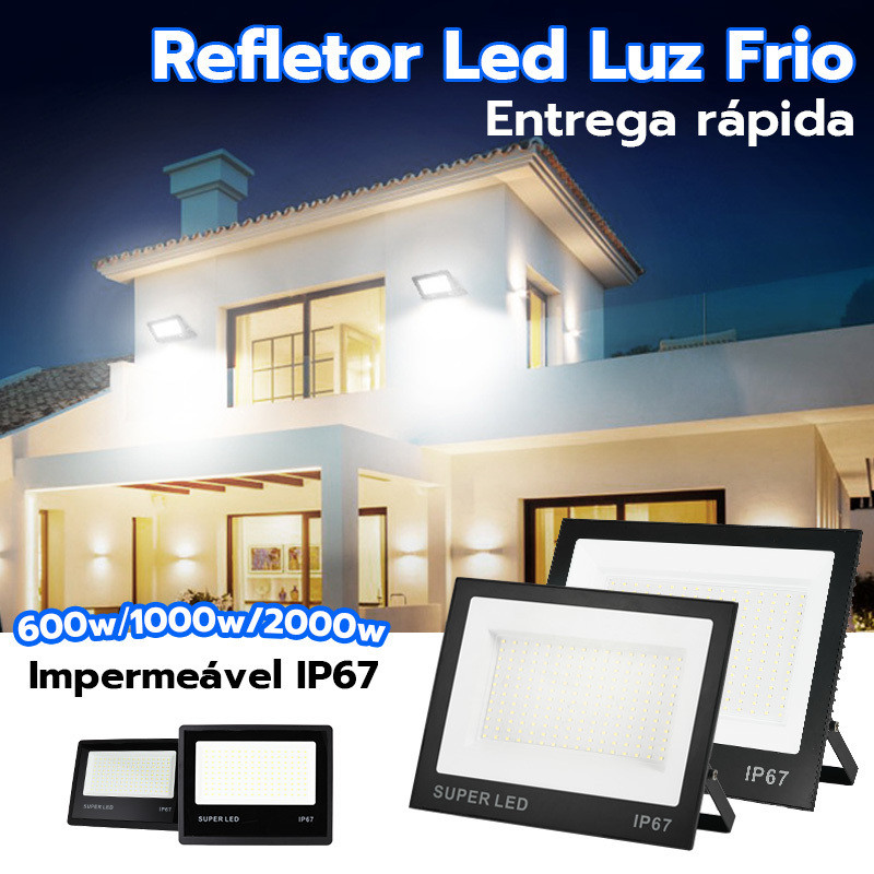 KIT 1 a 2 Refletor LED 600W 1000W 2000W à Prova D'Água IP67 Bivolt Luz Branca Fria Externa Potente Econômico