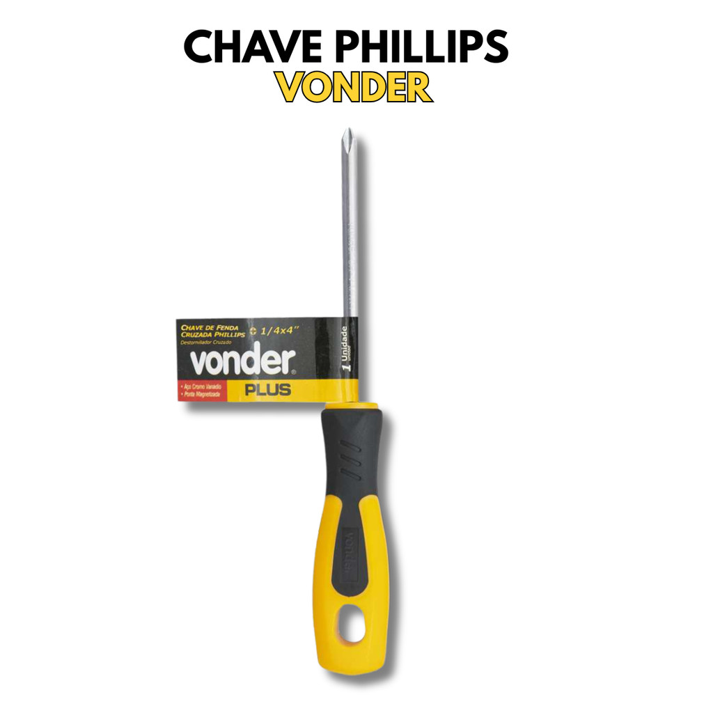 Chave de Fenda 3/16"x4" Vonder Plus – Aço Cromo Vanádio Ponta Magnetizada