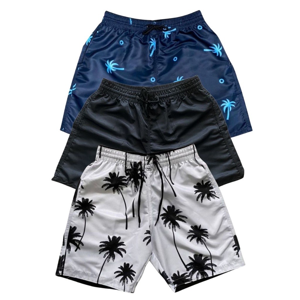 Kit 3 Bermudas Tactel Moda Praia Masculina Com Bolsos Mauricinho Praia Verão Presente Básico Short