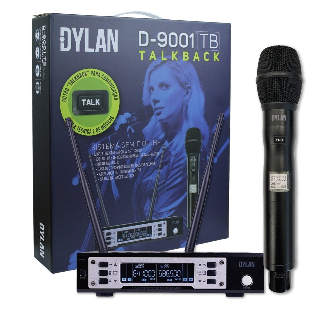 Microfone Dylan Sistema Sem Fio D9001TB com Função Talkback em Oferta na Shopee