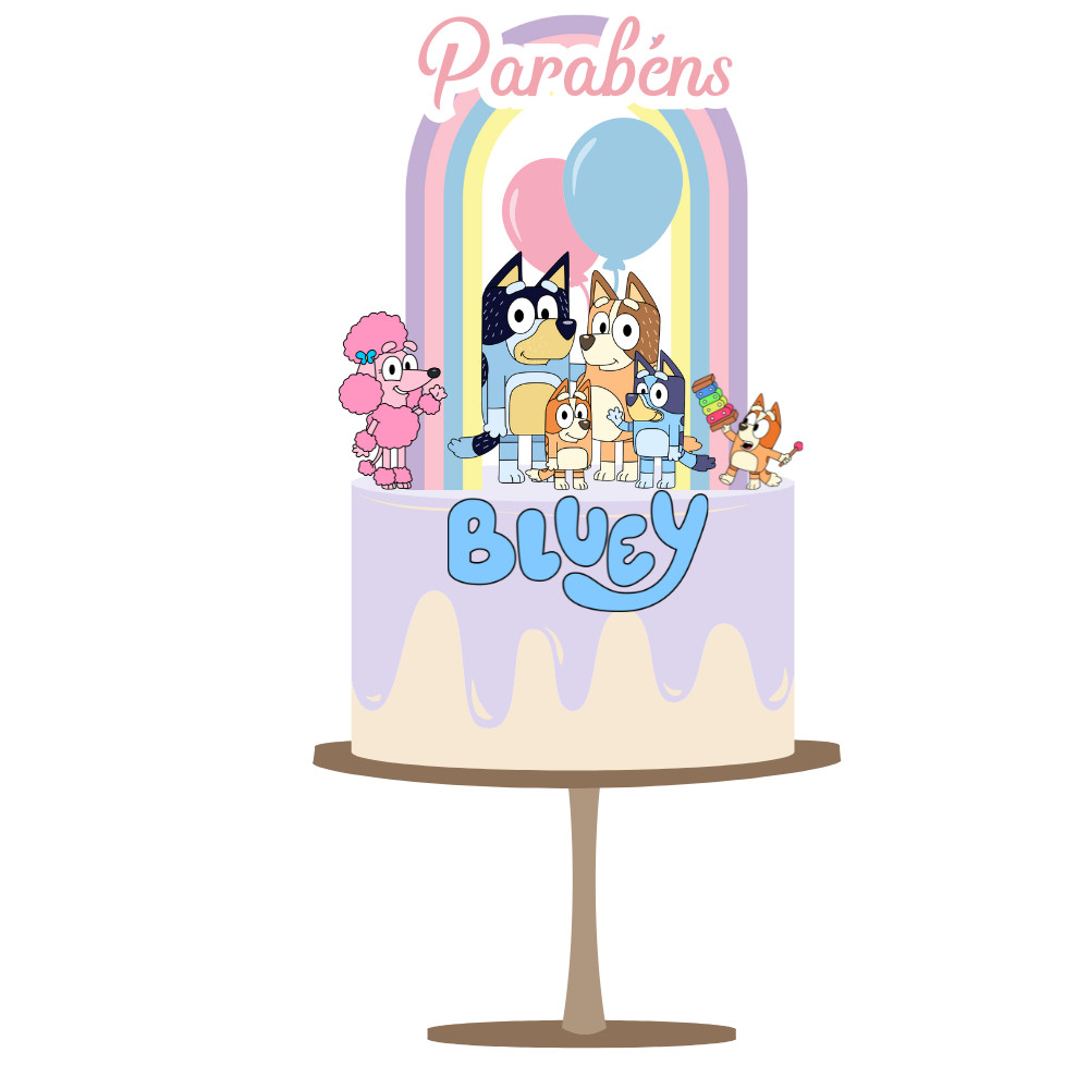 Topo de Bolo Bluey Sky menina, Topper de bolo Bluey menina, toper de bolo Bluey Menina