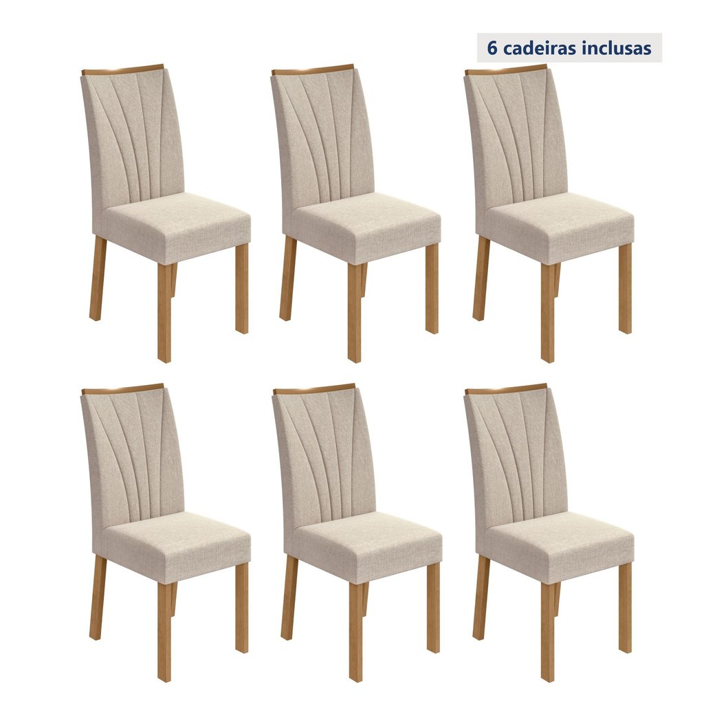 Kit com 6 Cadeiras para Sala de Jantar Estofadas Apogeu Amêndoa Clean/Linho Rinzai Bege em Oferta na Shopee