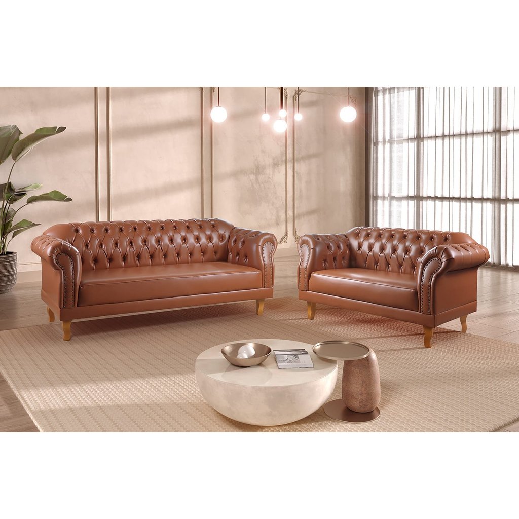 Conjunto de Sofás Chesterfield Duque Caramelo em Oferta na Shopee